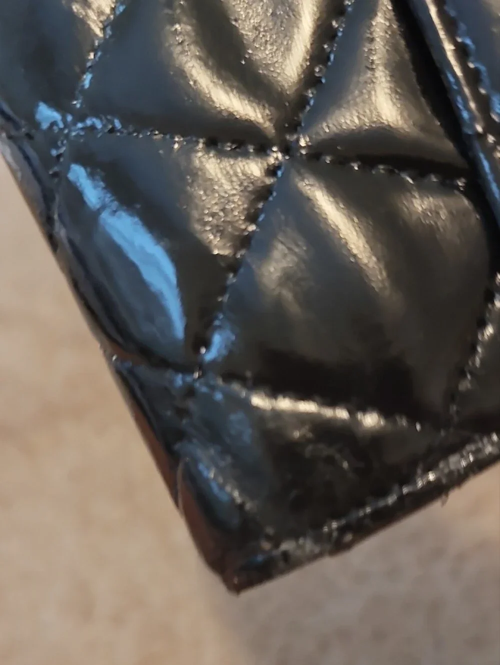 CHANEL Black Quilted Patent Leather Wallet with CC Clasp